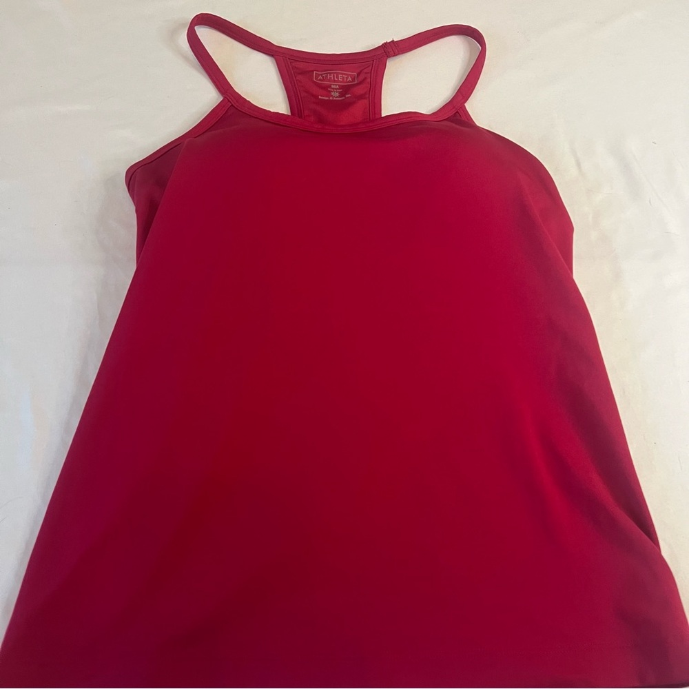 Athleta Pink Racerback Shelf Bra‎ Athletic Workout Gym Tank Top 36A Built In Bra